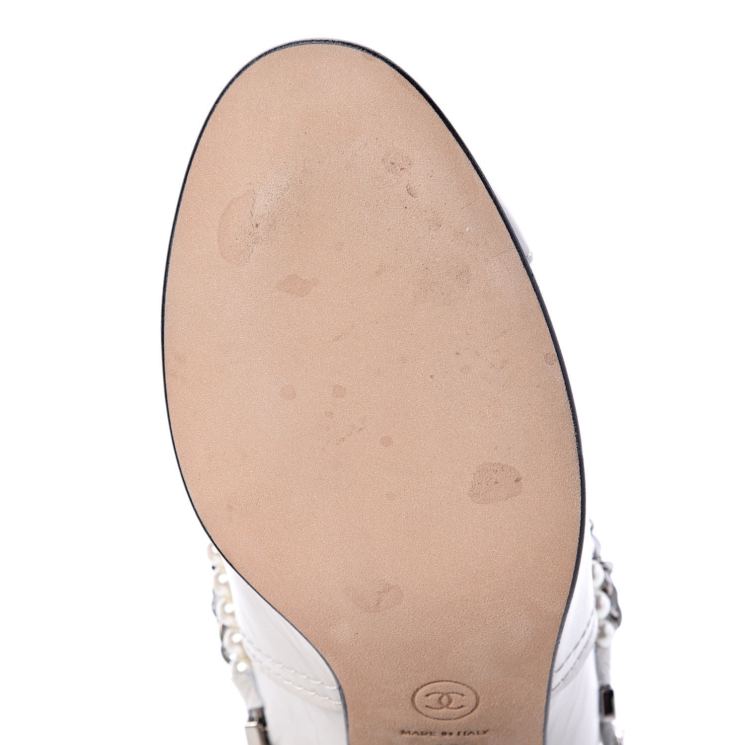 Chanel Crackled Calfskin Pearl Chain CC Short Boots 42 White 8 of 12