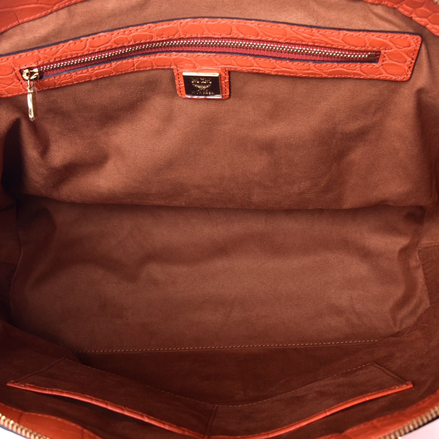Calfskin Crocodile Embossed Tote Orange