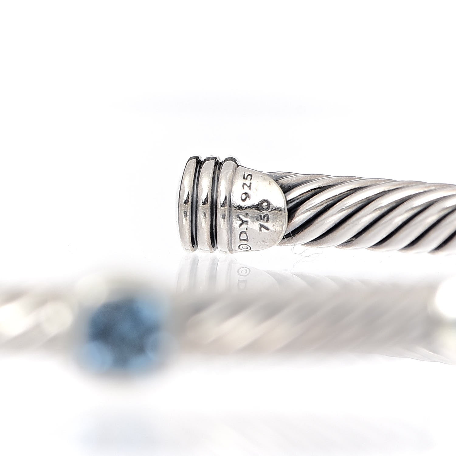 David Yurman Sterling Silver 18K Yellow Gold Blue Topaz Turquoise 4mm Renaissance Bracelet 4 of 4