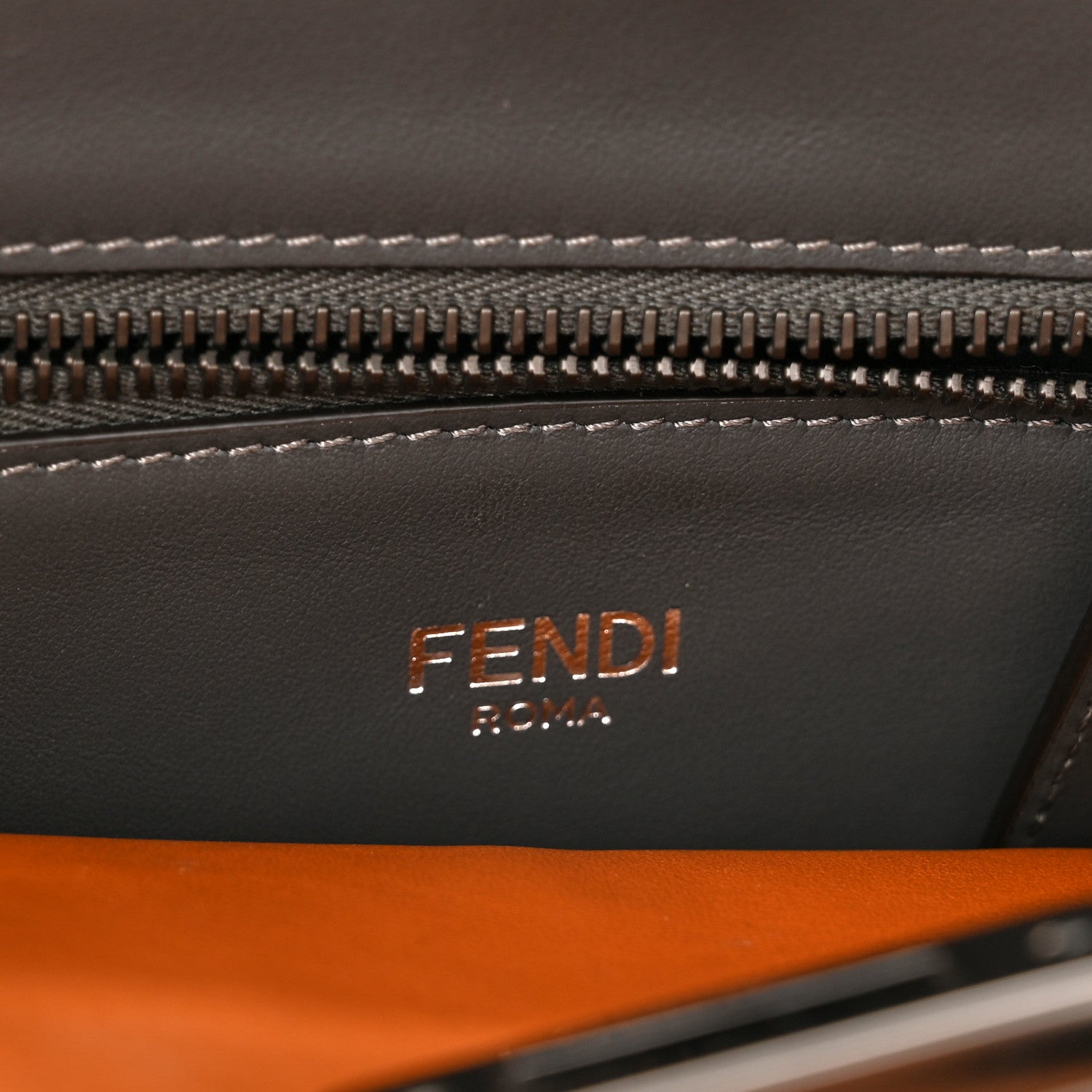 Fendi Cuoio Romano Vitello Cover Glazed Fabric Bi-Color FF 1974 Mini Peekaboo I SEE U Satchel Asfalto Praline Tobacco Moro 7 of 11