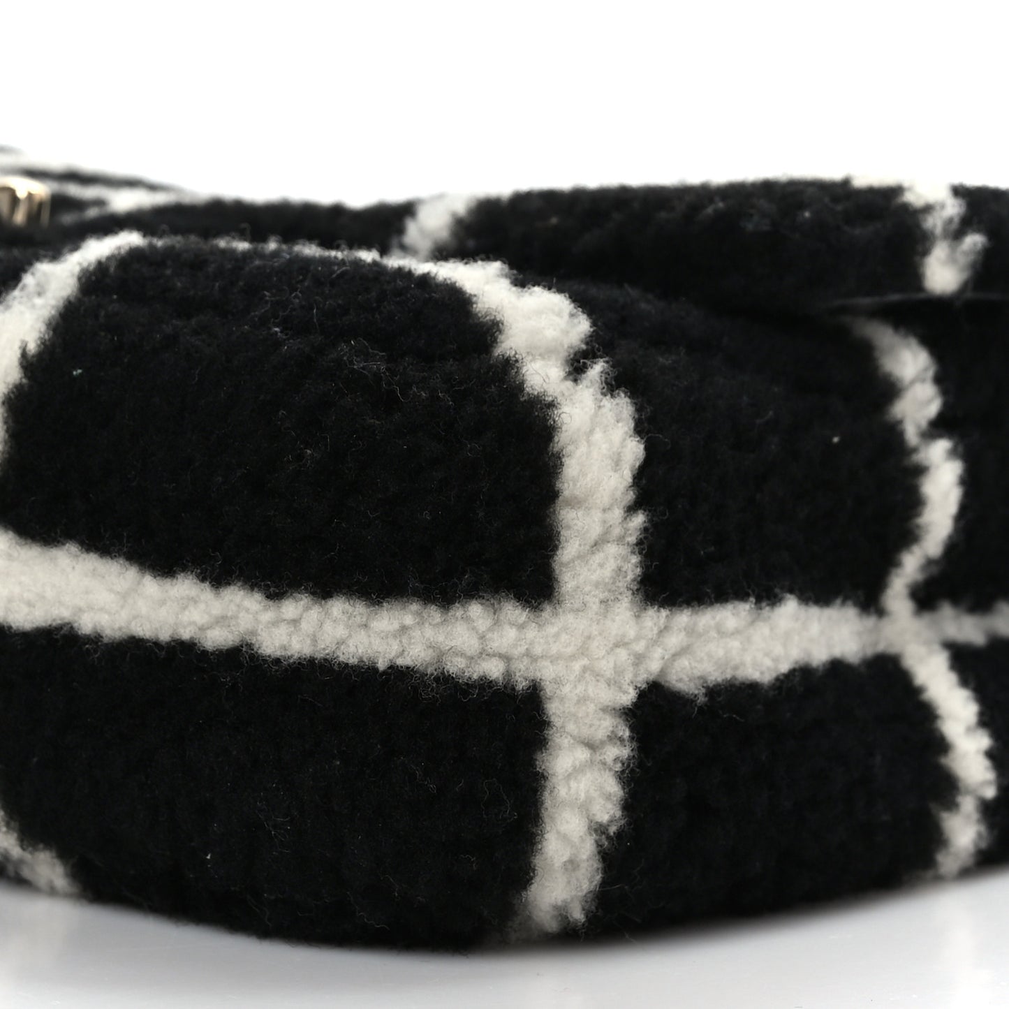 Shearling Lambskin Large Fluffy Tartan Single Flap Black White