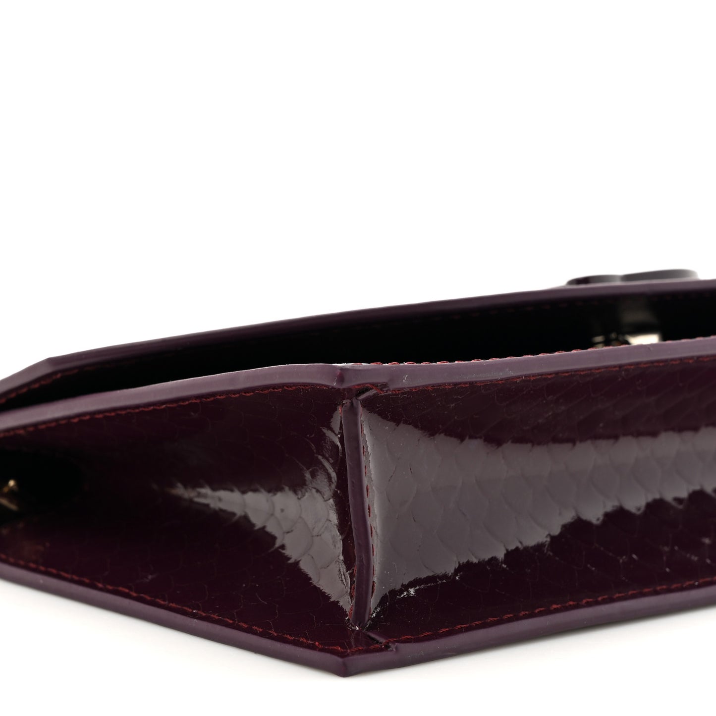 Patent Birdy Snakeskin Embossed Loubi54 Crossbody Clutch Merlot