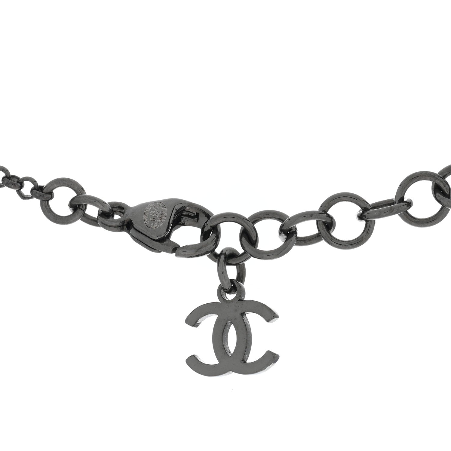 Chanel Ruthenium Crystal CC Drop Necklace Black 3 of 5