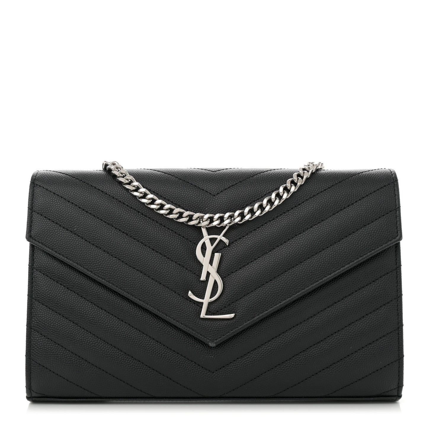 Grain De Poudre Matelasse Chevron Monogram Chain Wallet Black