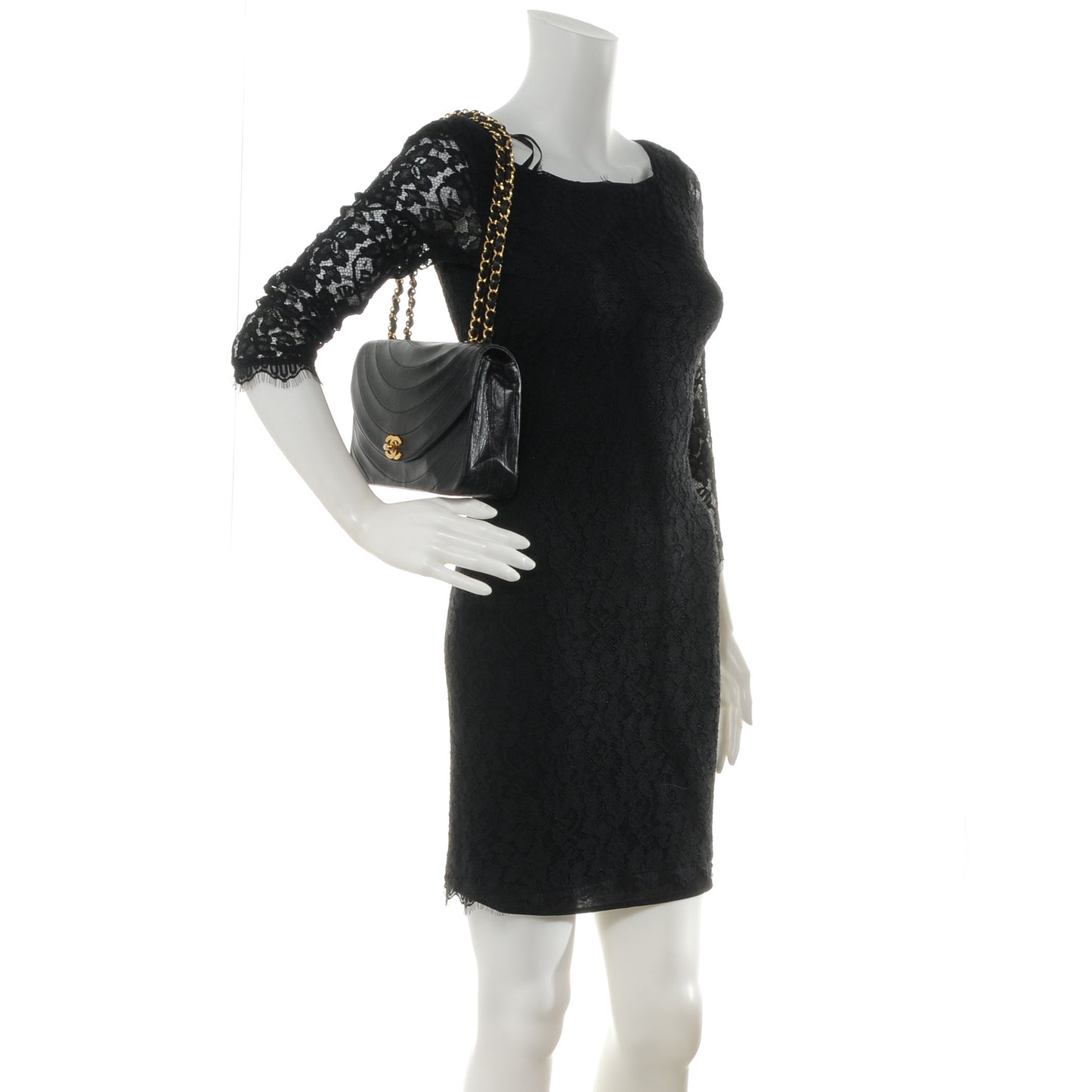 Lambskin Ribbon Stitched Flap Black