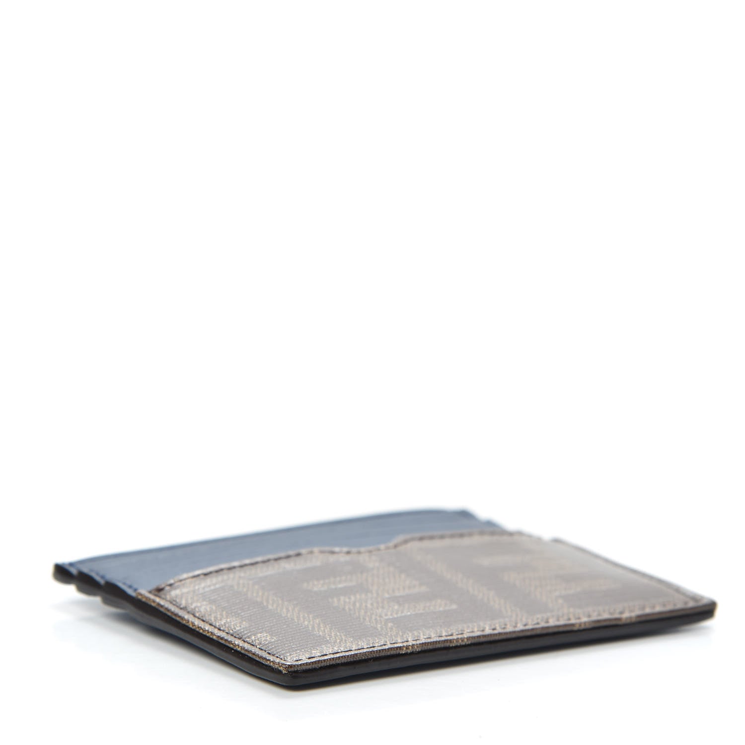 Fendi Vitello Century Glazed Fabric FF 1974 Card Holder Blu Scuro Mogano Panna 4 of 7