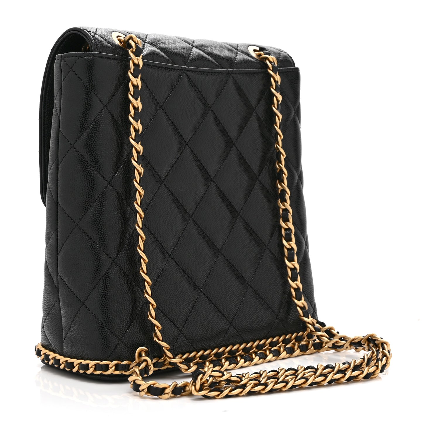Caviar Quilted Camellia Chain Around Backpack Black