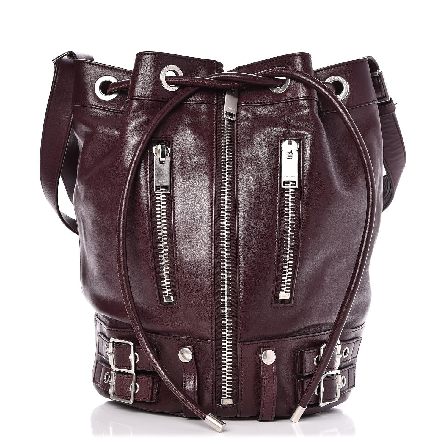 Saint Laurent Calfskin Medium Rider Bucket Bag Bordeaux 1 of 7