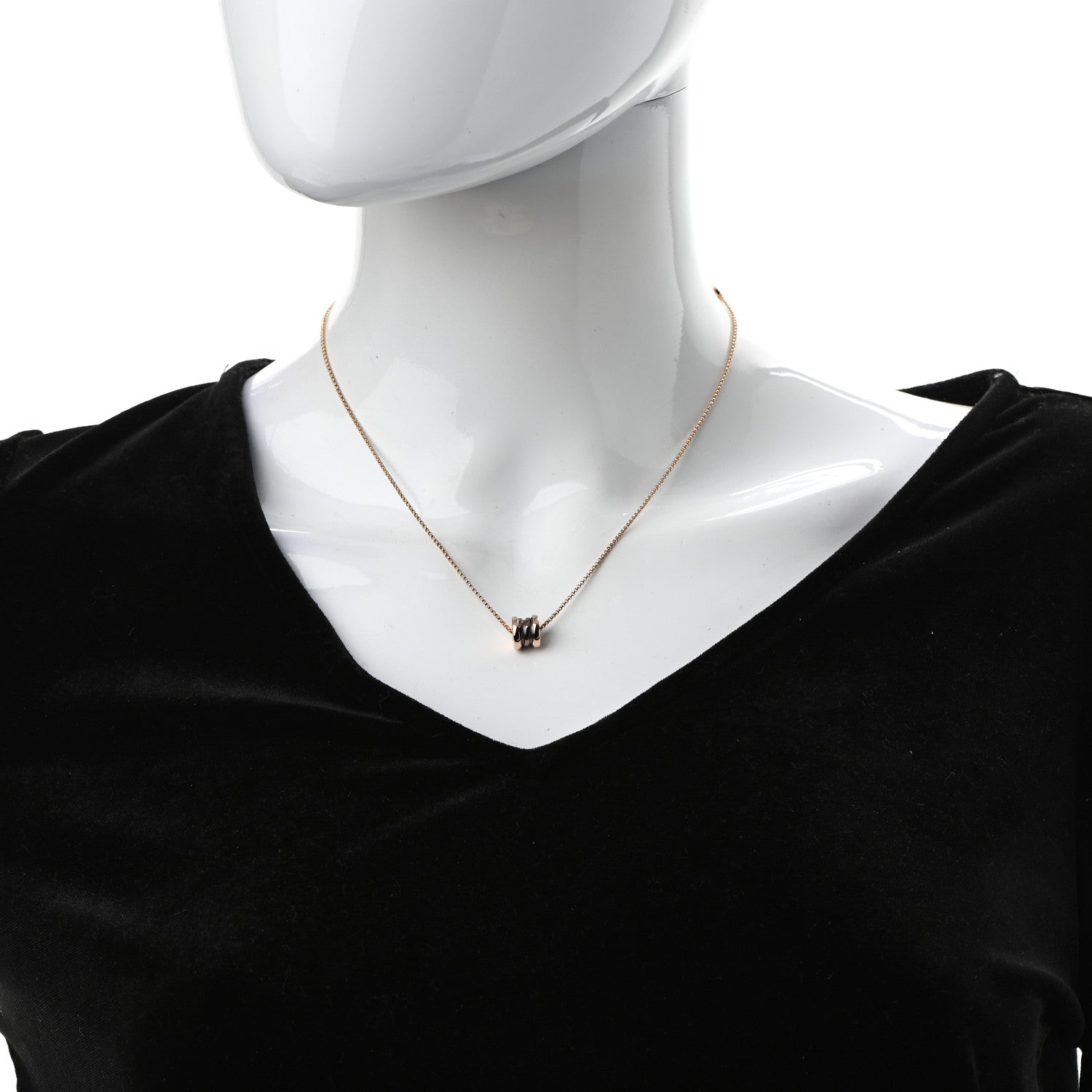 Bulgari 18K Rose Gold Cermet Small B.Zero1 Pendant Necklace 2 of 8