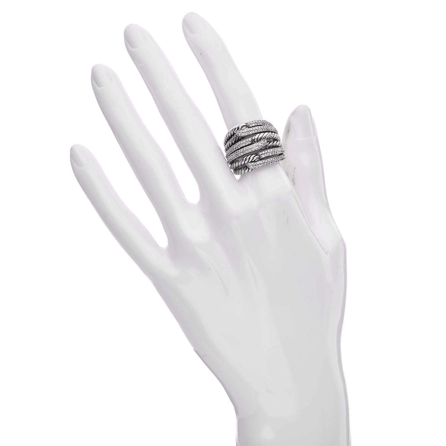 David Yurman Sterling Silver Pave Diamond 19mm Labyrinth Triple Loop Ring 51 5.75 2 of 5