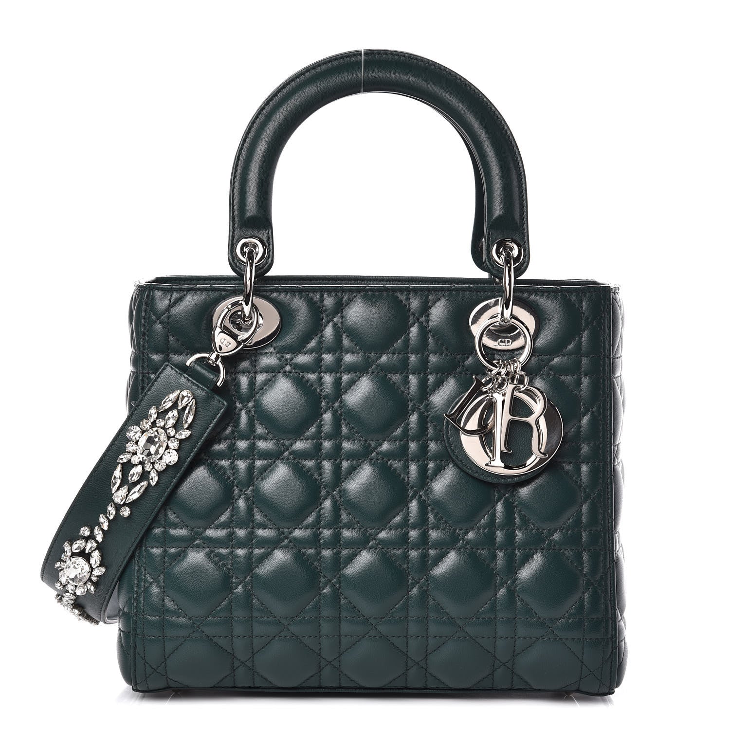 Christian Dior Lambskin Cannage Medium Lady Dior Crystal Strap Green 1 of 11