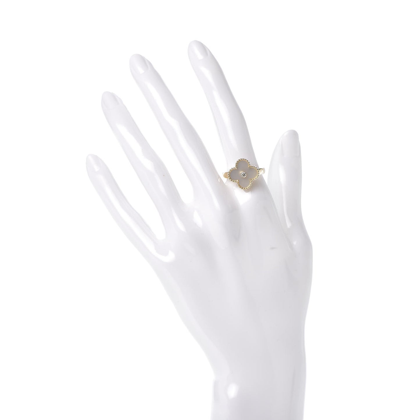 18K Yellow Gold Diamond Mother of Pearl Vintage Alhambra Ring 53 6.25