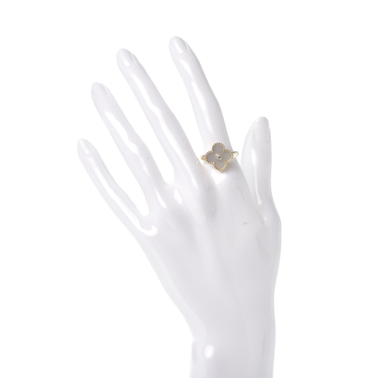 Van Cleef & Arpels 18K Yellow Gold Diamond Mother of Pearl Vintage Alhambra Ring 53 6.25 2 of 5
