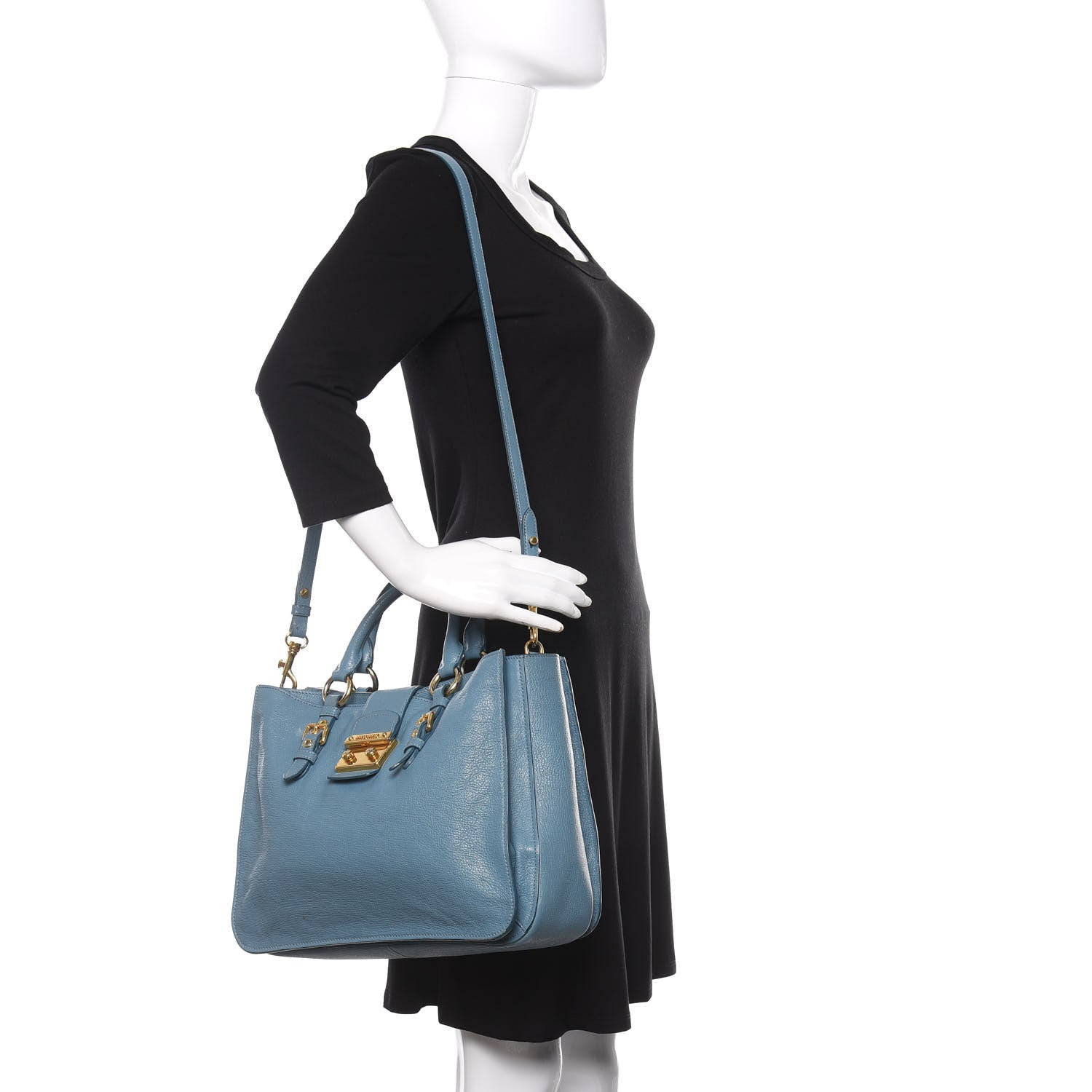 Miu Miu Goatskin Madras Shopping Tote Azzurro 2 of 12
