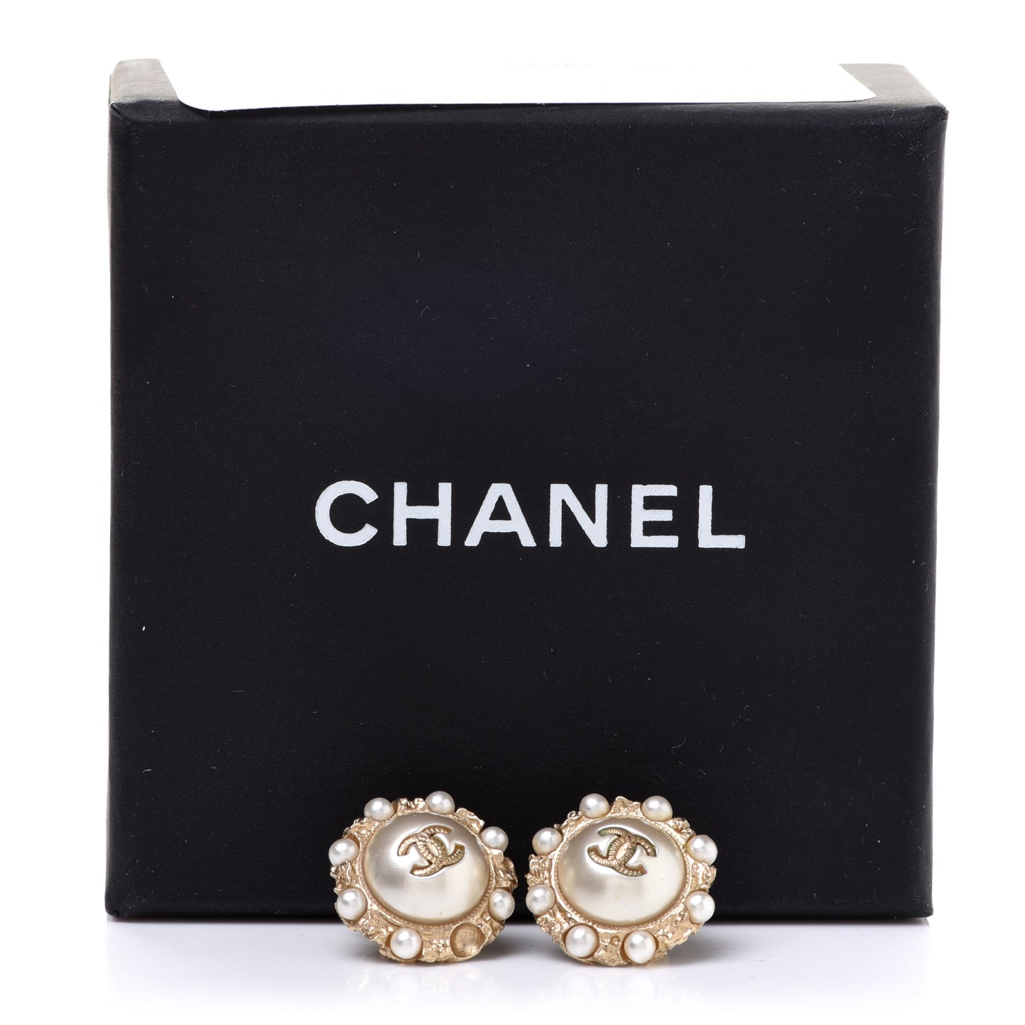 Pearl Crystal CC Round Earrings Gold