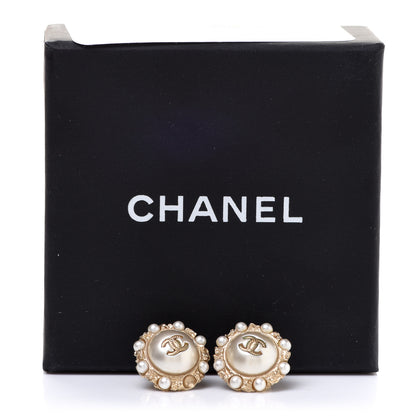 Chanel Pearl Crystal CC Round Earrings Gold 6 of 6