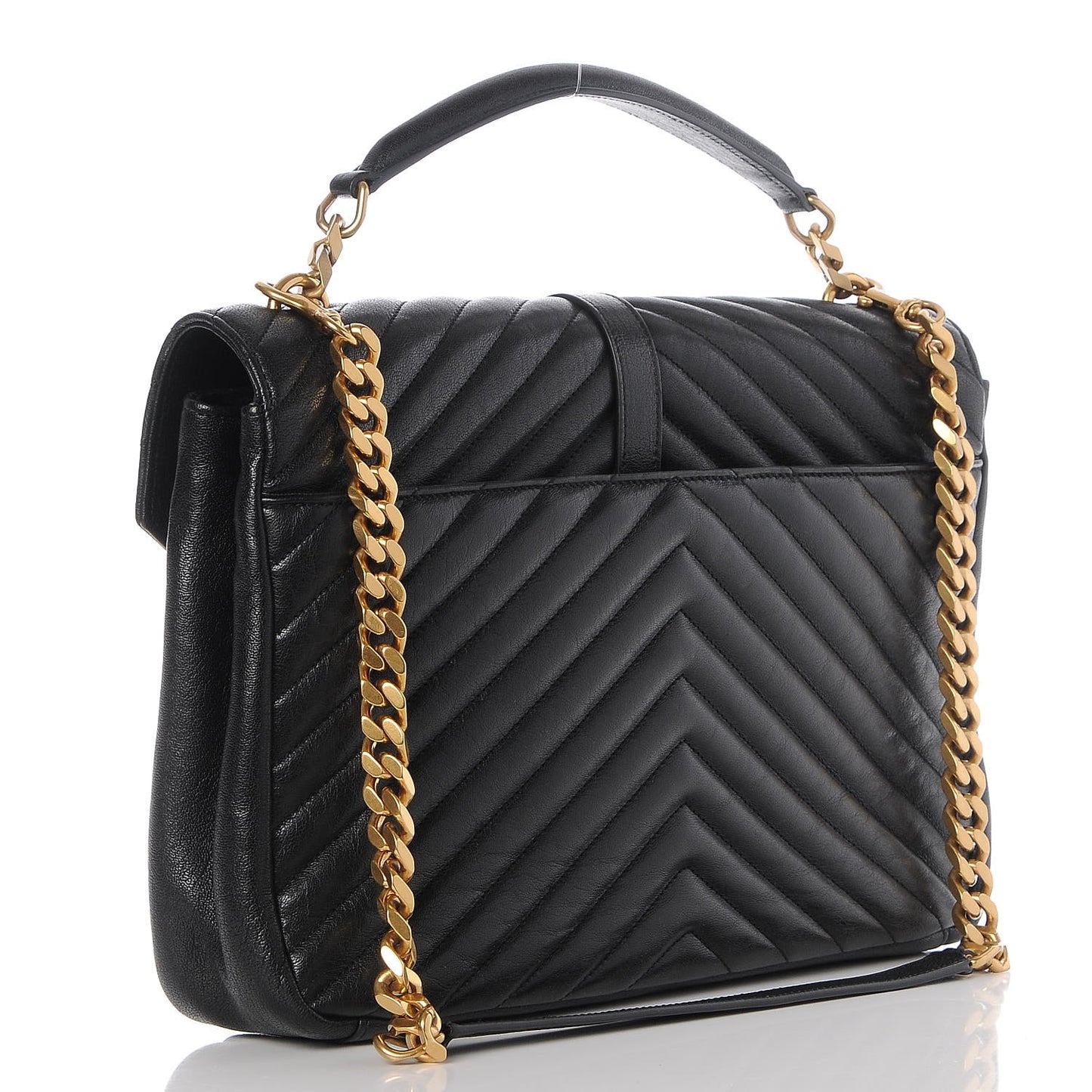 Sheepskin Matelasse Chevron Monogram Large College Satchel Black