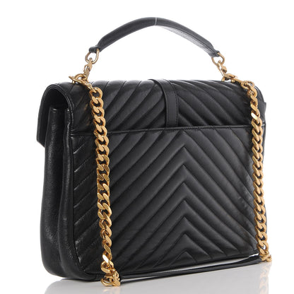 Saint Laurent Sheepskin Matelasse Chevron Monogram Large College Satchel Black 4 of 8