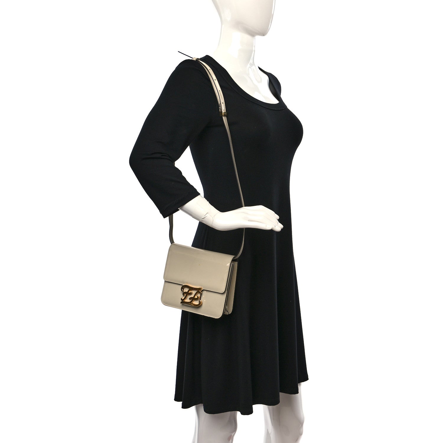 Fendi Vitello Vernice Mou Karligraphy Crossbody Bag Latte 2 of 13