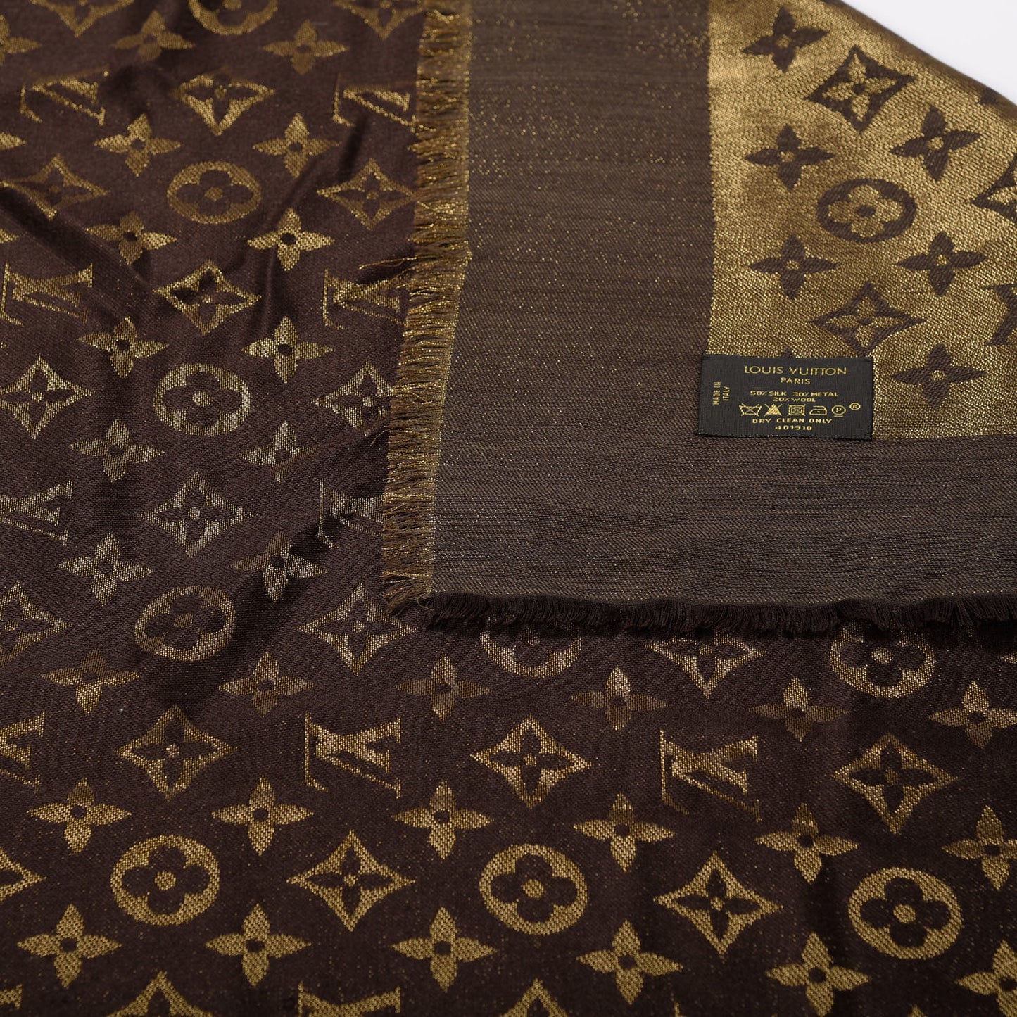 Silk Lurex Wool Monogram Shine Shawl Brown