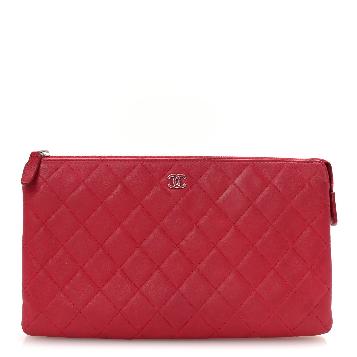 Chanel Lambskin Quilted Large Zipped Clutch Dark Pink 1 of 8