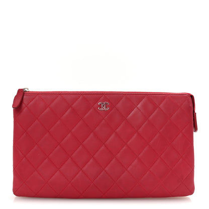 Chanel Lambskin Quilted Large Zipped Clutch Dark Pink 1 of 8