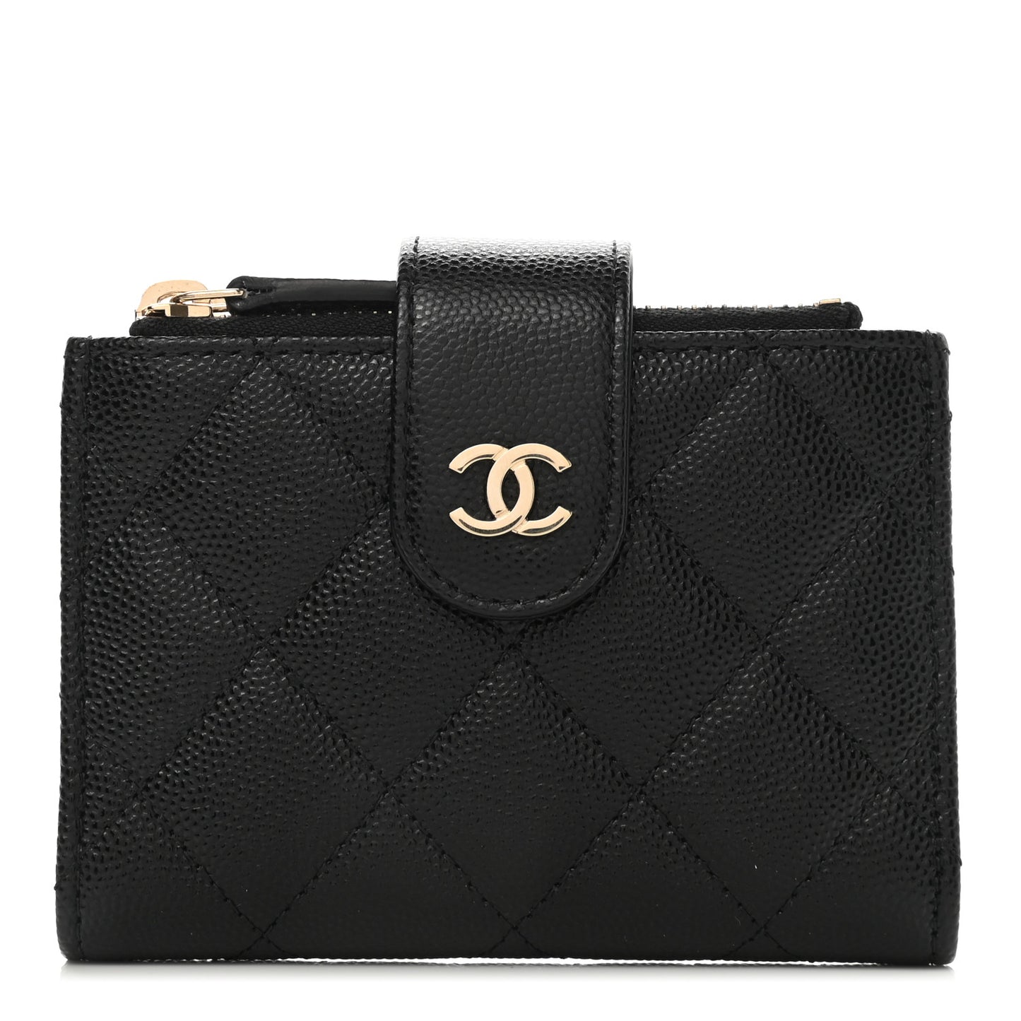 Caviar Quilted Compact Zipped Pocket Wallet Black