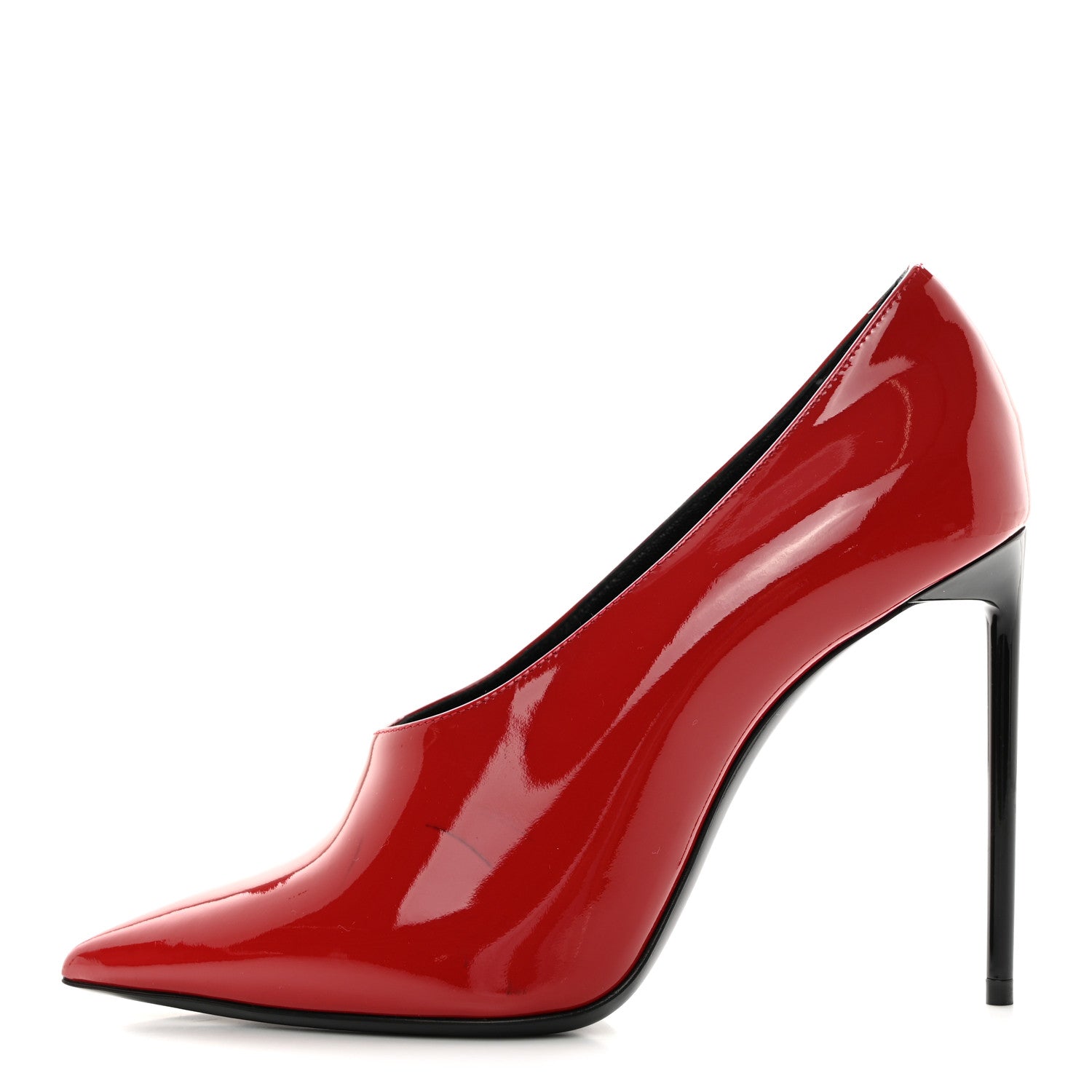 Saint Laurent Patent Calfskin Teddy High Vamp 105 Pumps 37.5 Red 1 of 9