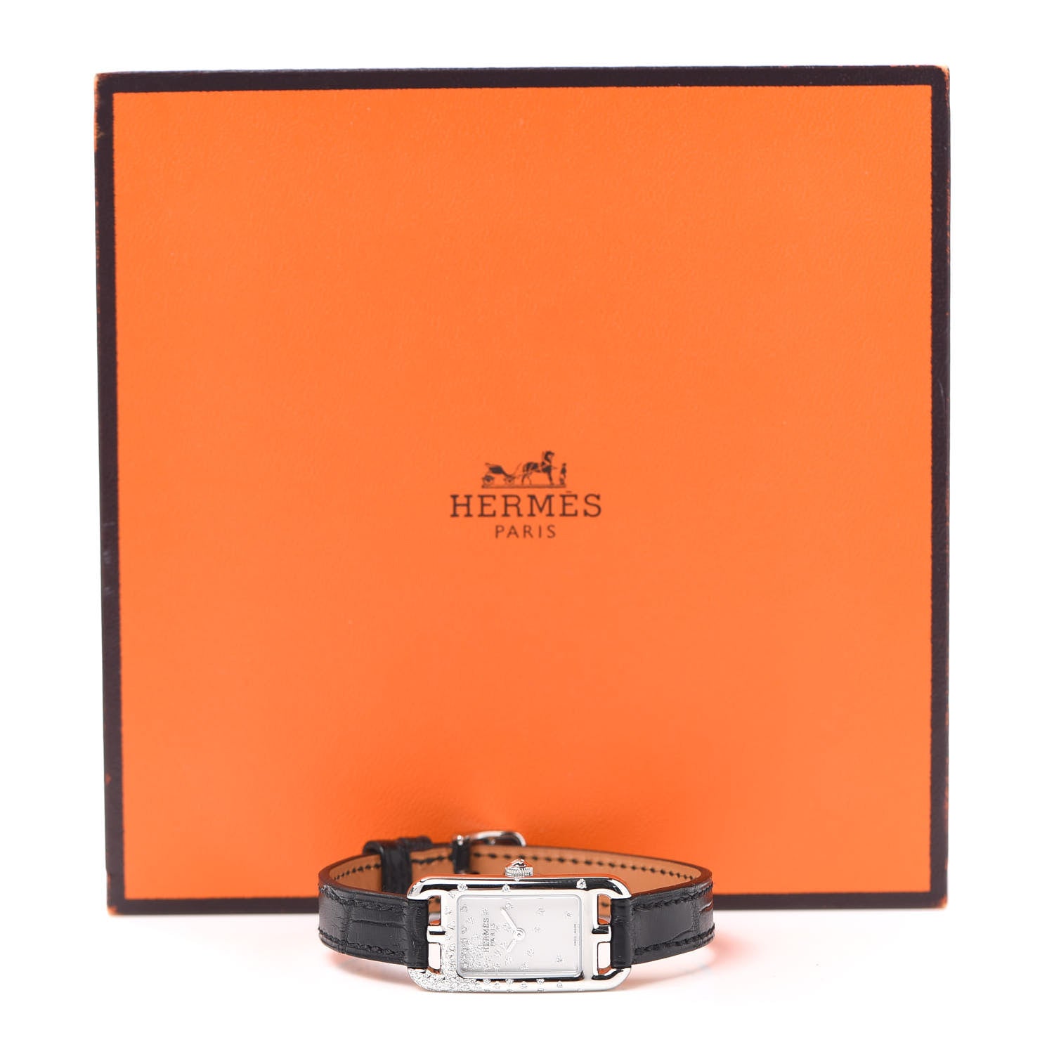Hermes Stainless Steel Alligator Diamond 17mm Nantucket Jete De Diamants Quartz Watch Noir 5 of 5