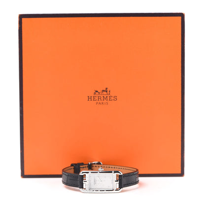 Hermes Stainless Steel Alligator Diamond 17mm Nantucket Jete De Diamants Quartz Watch Noir 5 of 5