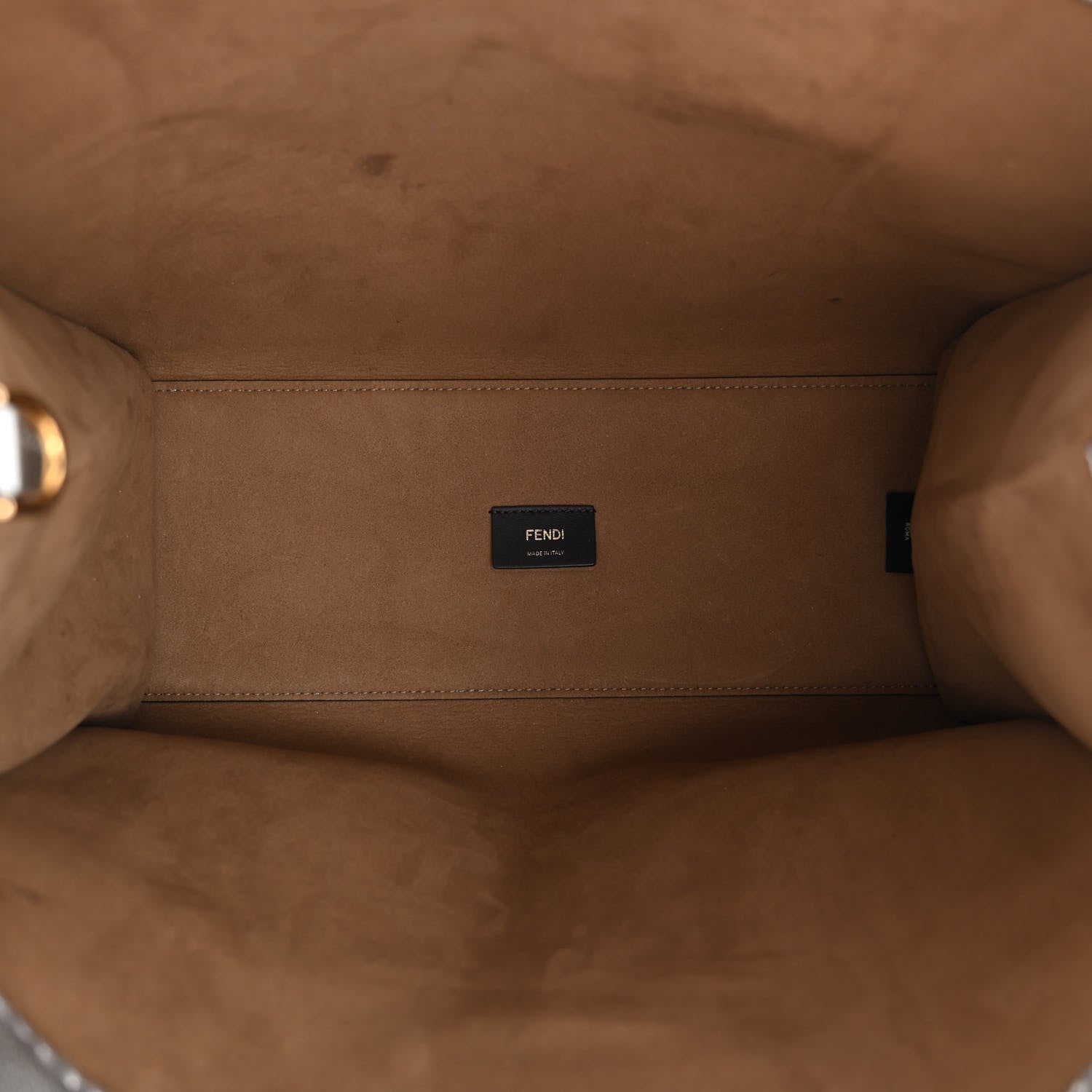 Fendi Vitello Catalan Mirror Plexiglass Logo Embossed Medium Fendi Sunshine Shopper Tote Argento 5 of 12