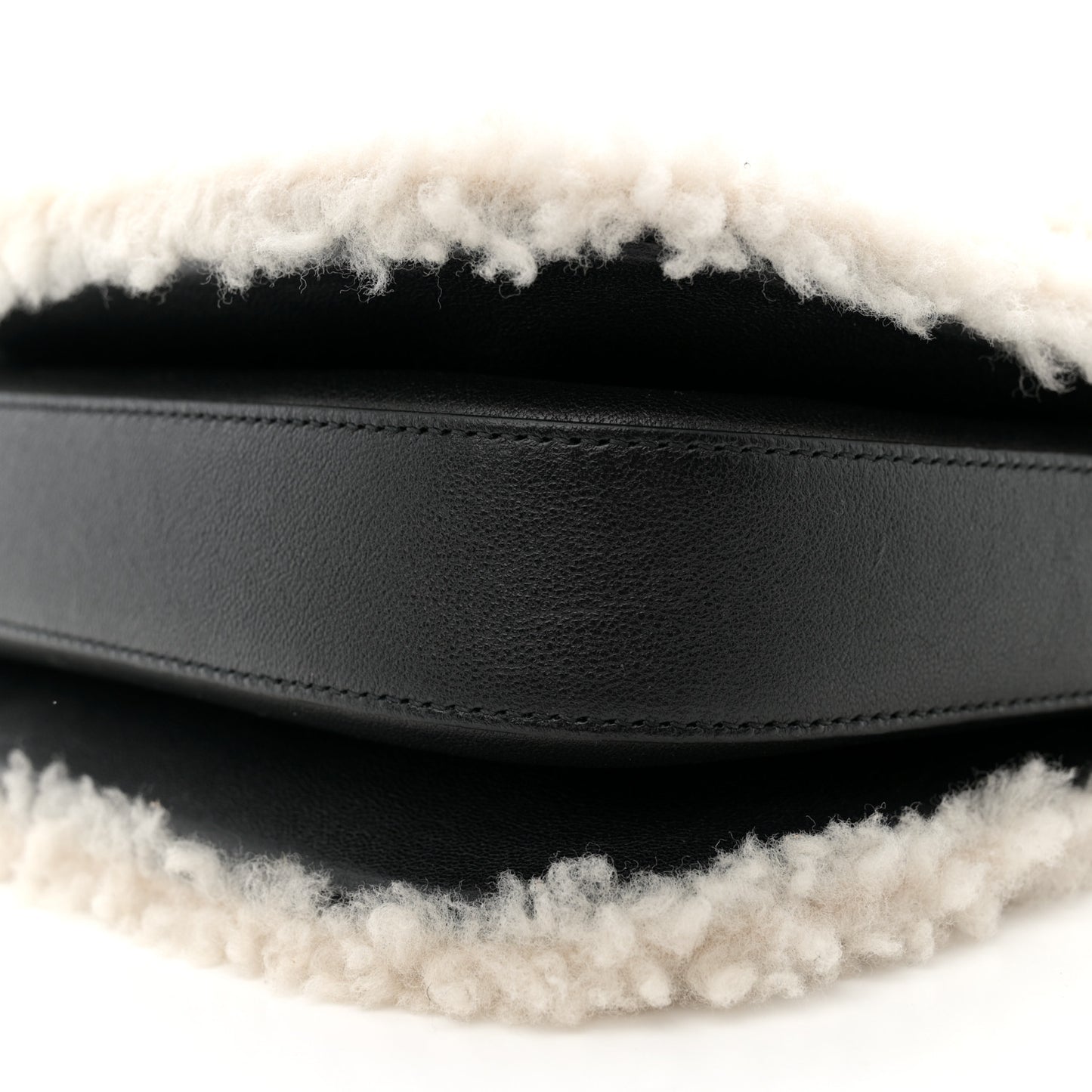 Sakai Be Green Calfskin Shearling Horsebit 1955 Shoulder Bag Black