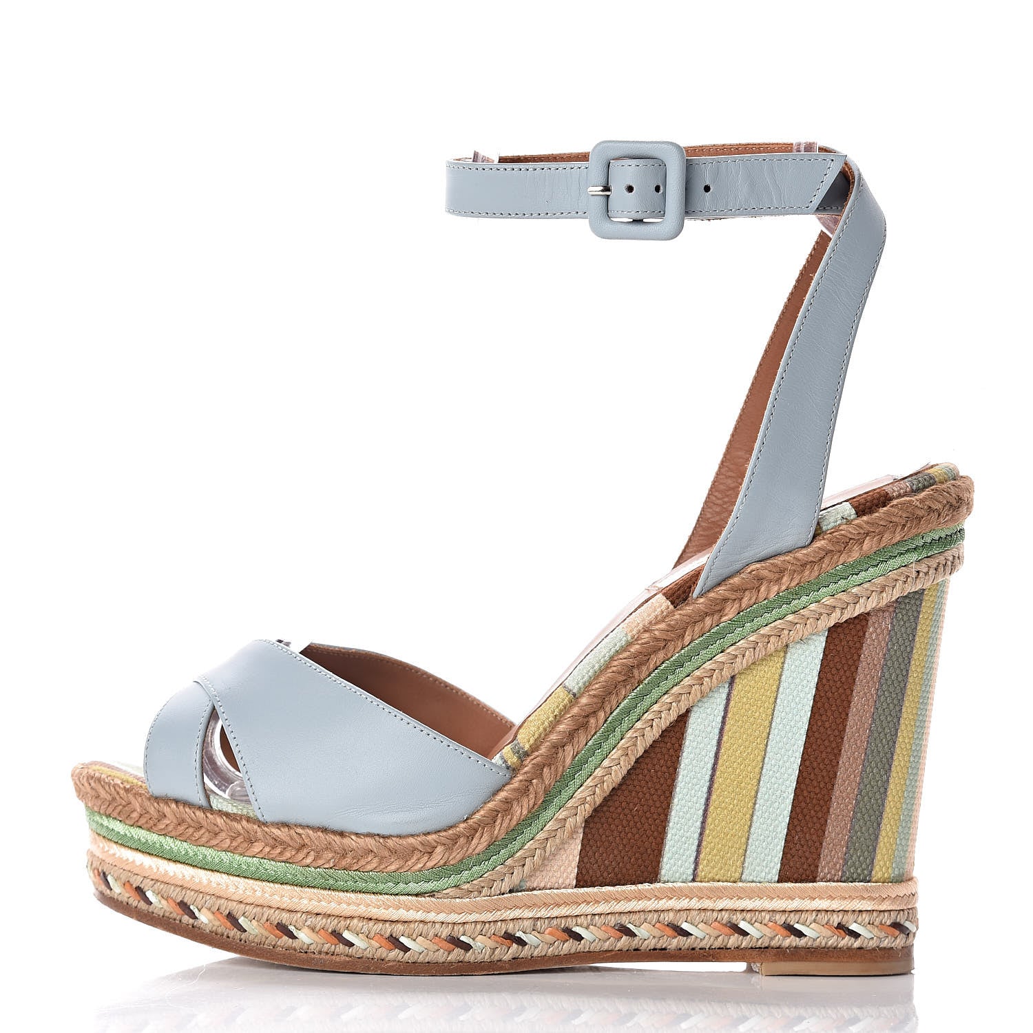 Valentino Garavani Calfskin Calfskin Native Couture 1975 Espadrille Wedge Sandals 39 Sky Sorbet Multicolor 1 of 12