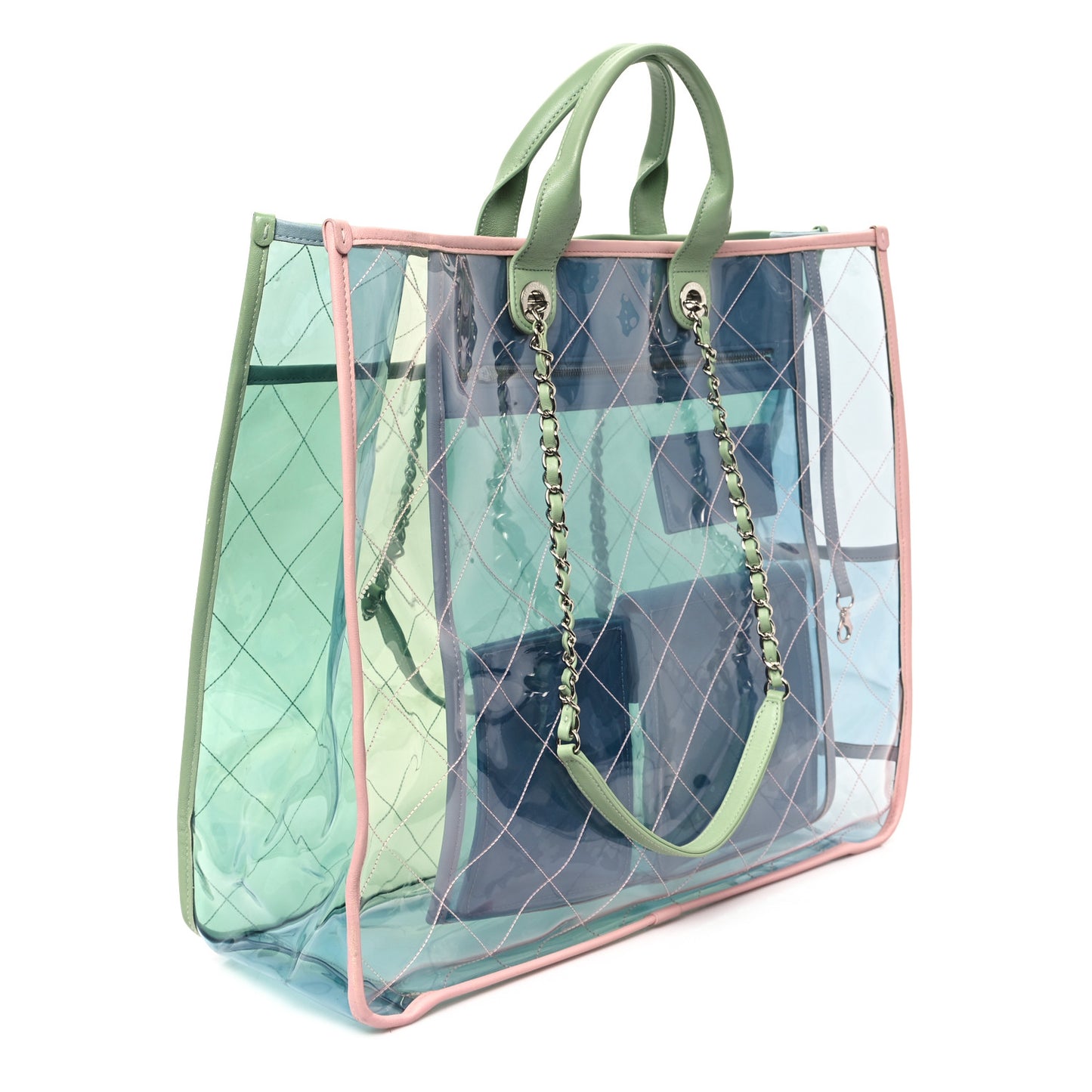 Lambskin PVC Quilted Large Coco Splash Shopping Bag Blue Green