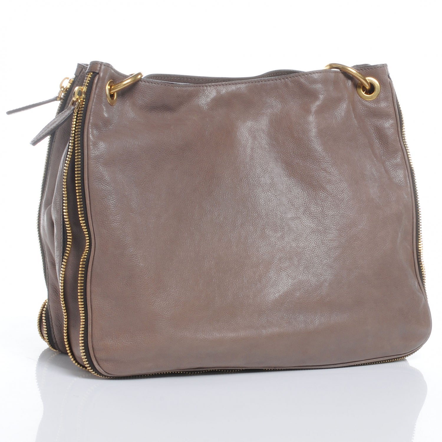 Prada Glace Calf Zippers Shoulder Bag Argilla 3 of 9