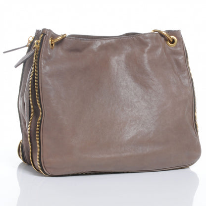 Prada Glace Calf Zippers Shoulder Bag Argilla 3 of 9