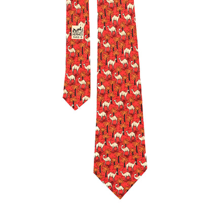 Hermes Silk Printed Mens Camel Neck Tie 1 of 3