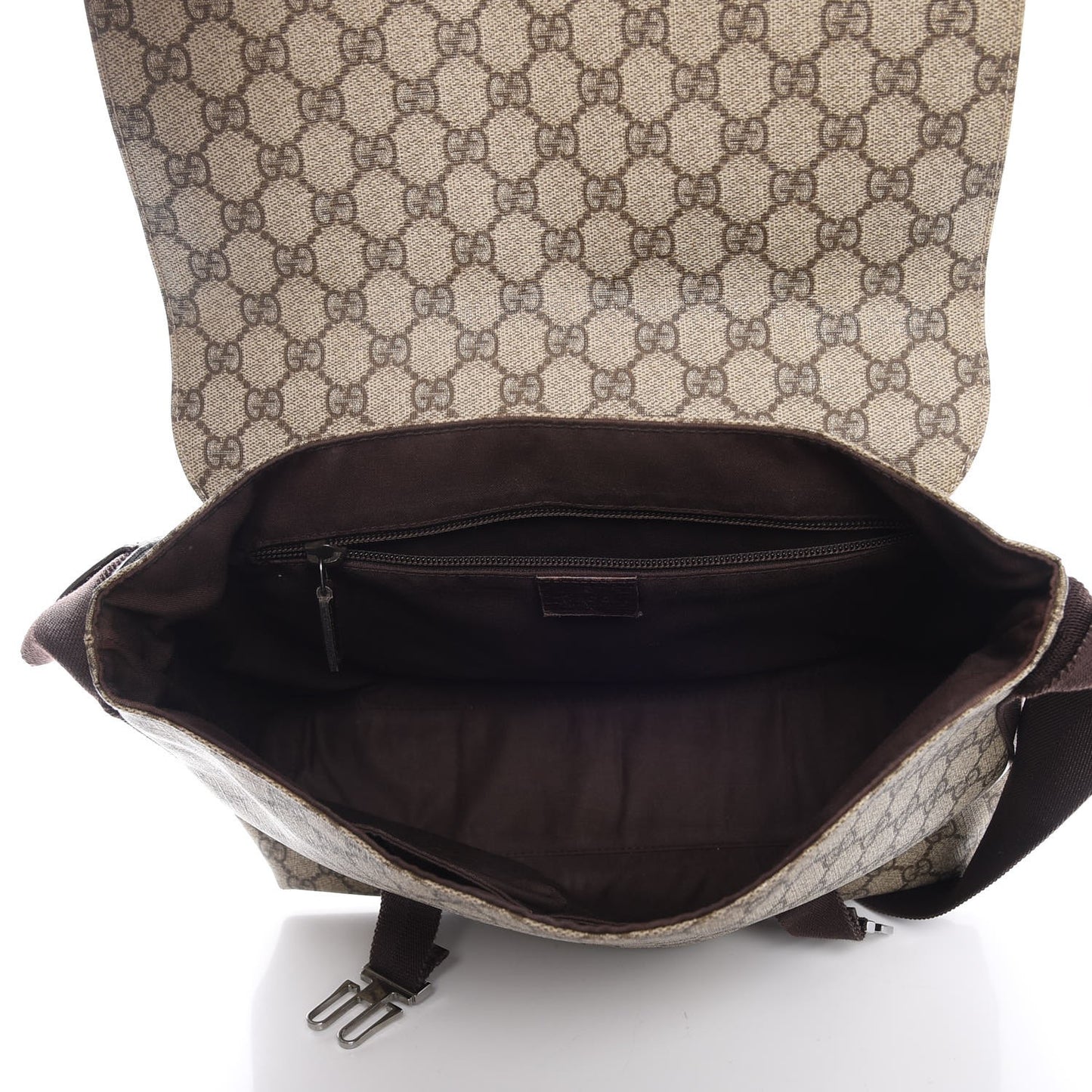 GG Plus Monogram Large Double Buckle Flap Messenger Bag Beige Dark Brown