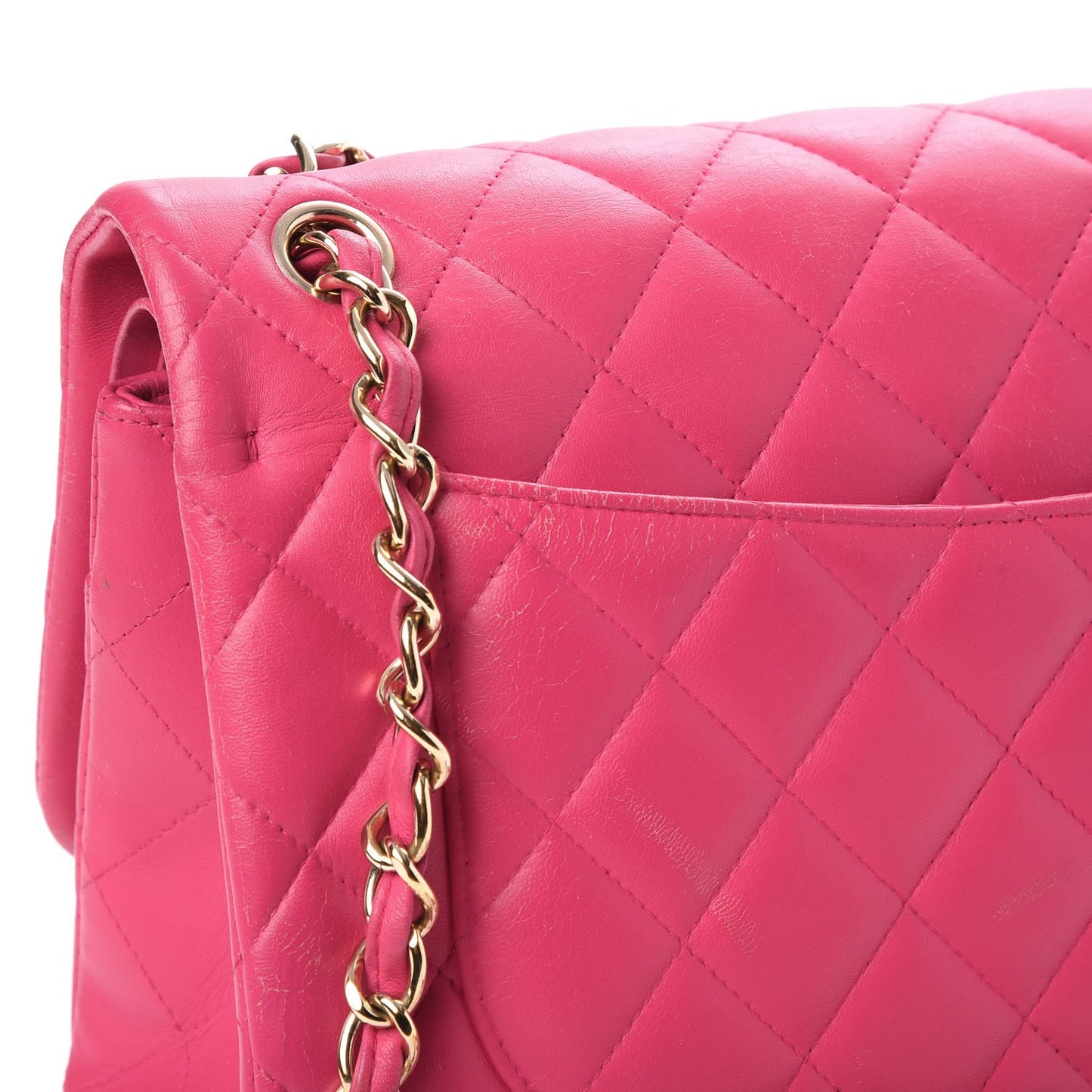 Lambskin Quilted Jumbo Double Flap Dark Pink