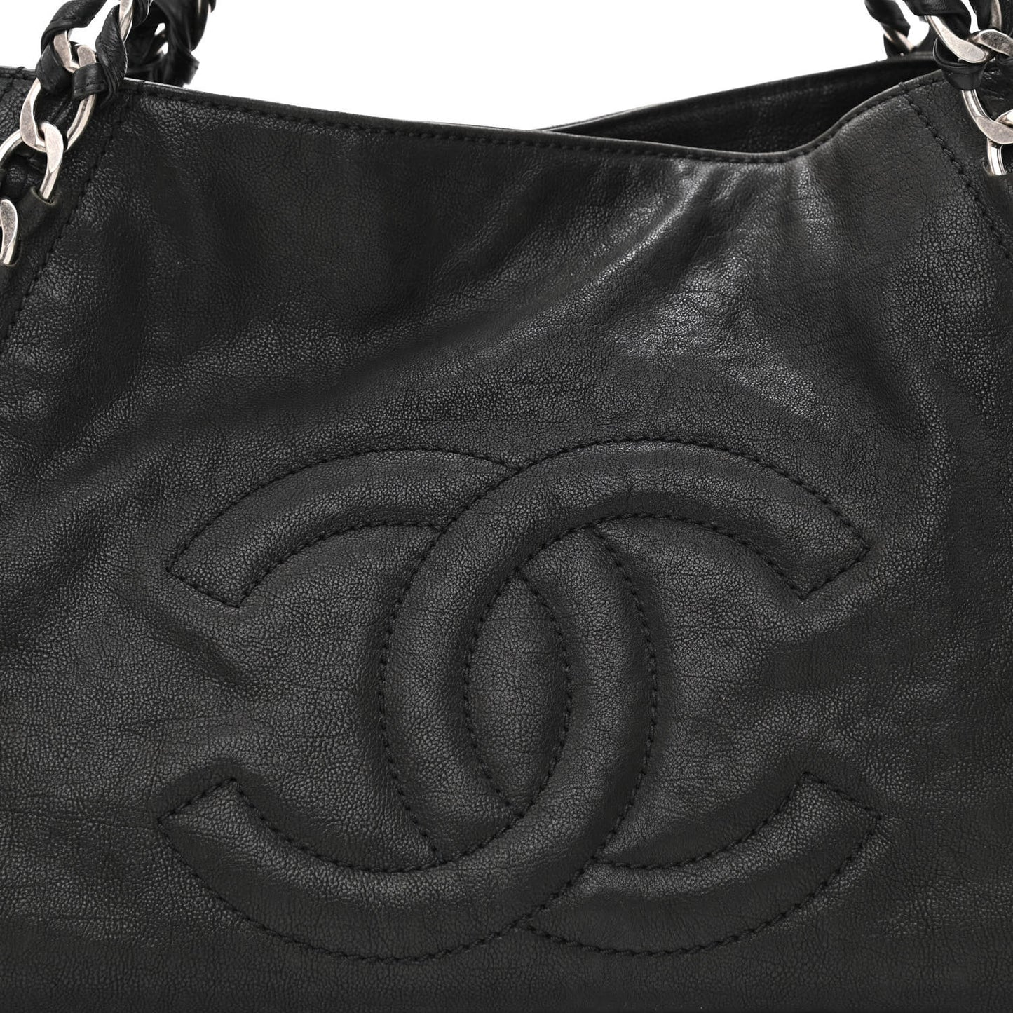 Calfskin East West Modern Chain Tote Black