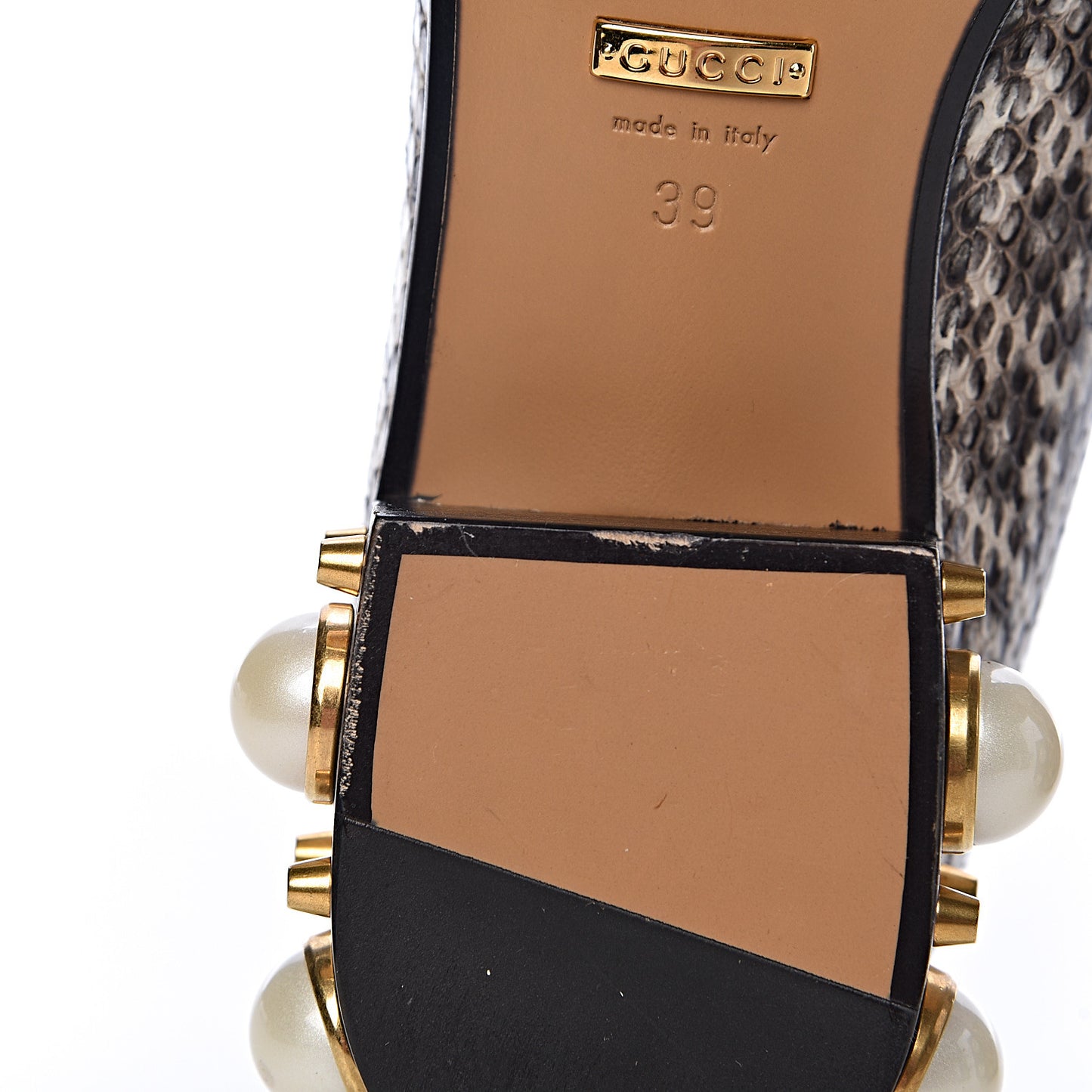 Elaphe Web Pearl Embellished Peyton Loafers 39 Roccia