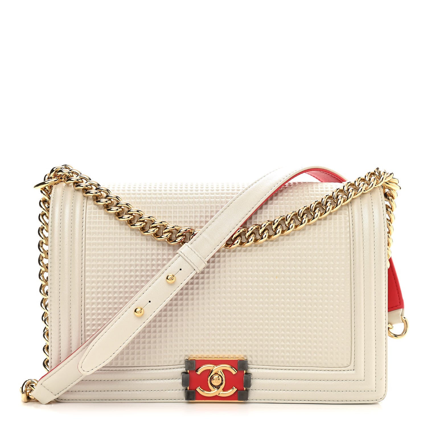 Chanel Lambskin Embossed New Medium Boy Cube Flap White 1 of 15