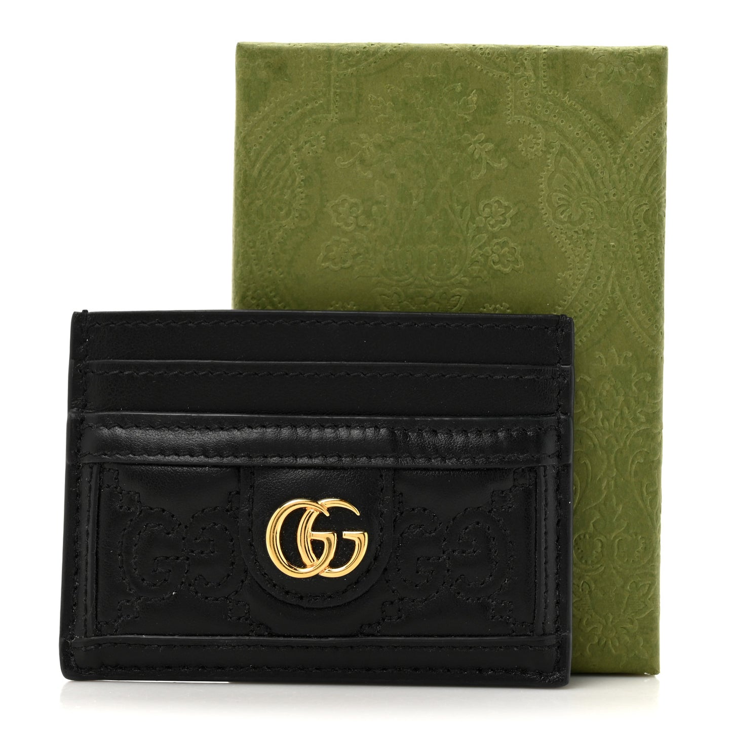 Calfskin GG Matelasse Card Holder  Black