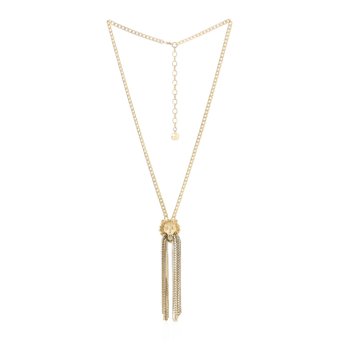 Metal Crystal Fringe Lion Head Necklace Gold