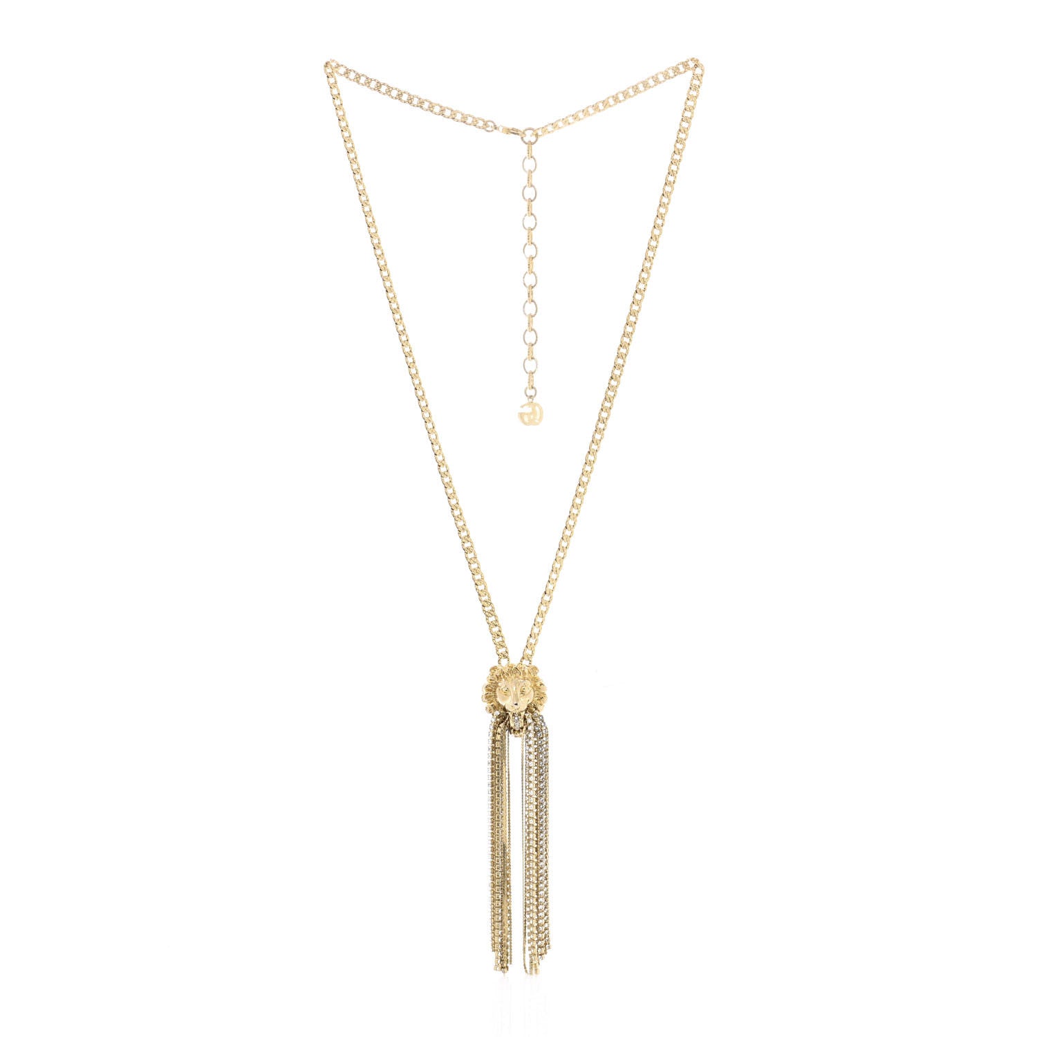 Gucci Metal Crystal Fringe Lion Head Necklace Gold 3 of 7