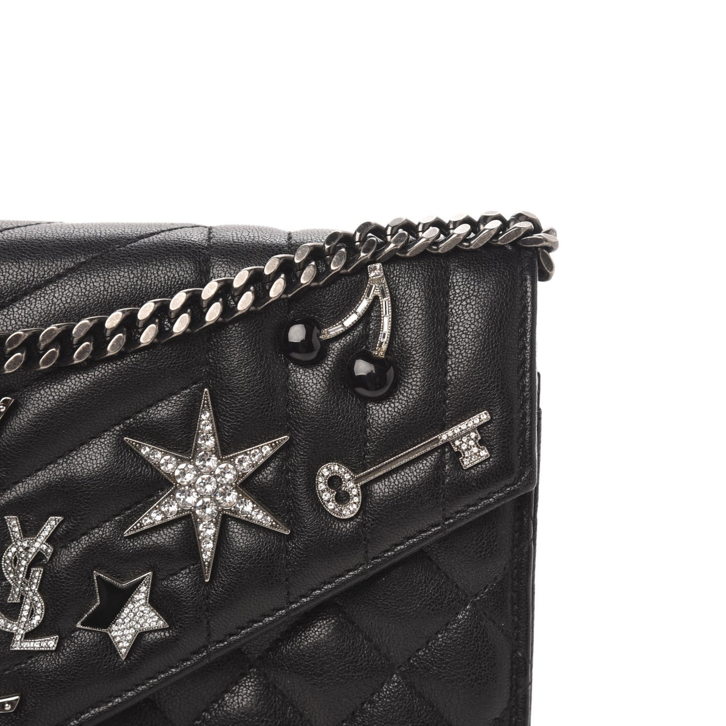 Lambskin Mixed Matelasse Monogram Charms Chain Wallet Black