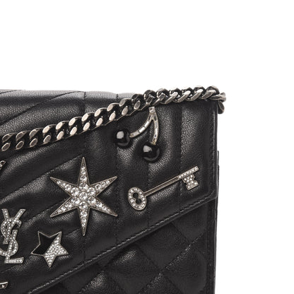 Saint Laurent Lambskin Mixed Matelasse Monogram Charms Chain Wallet Black 11 of 11