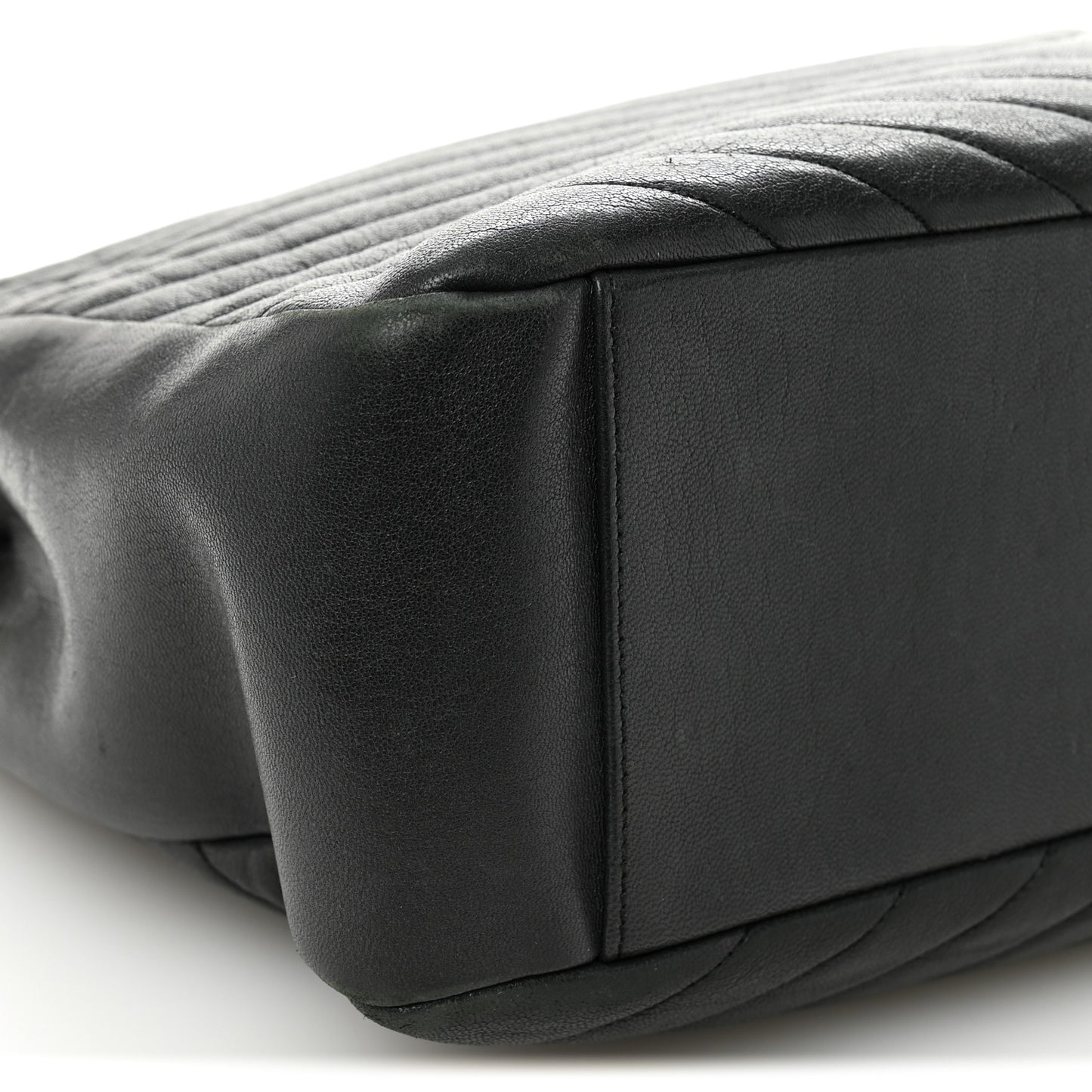 Sheepskin Matelasse Chevron Large Monogram Shopping Bag Black