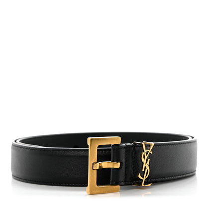 Saint Laurent Smooth Calfskin Monogram Square Buckle Belt 85 34 Black 1 of 8