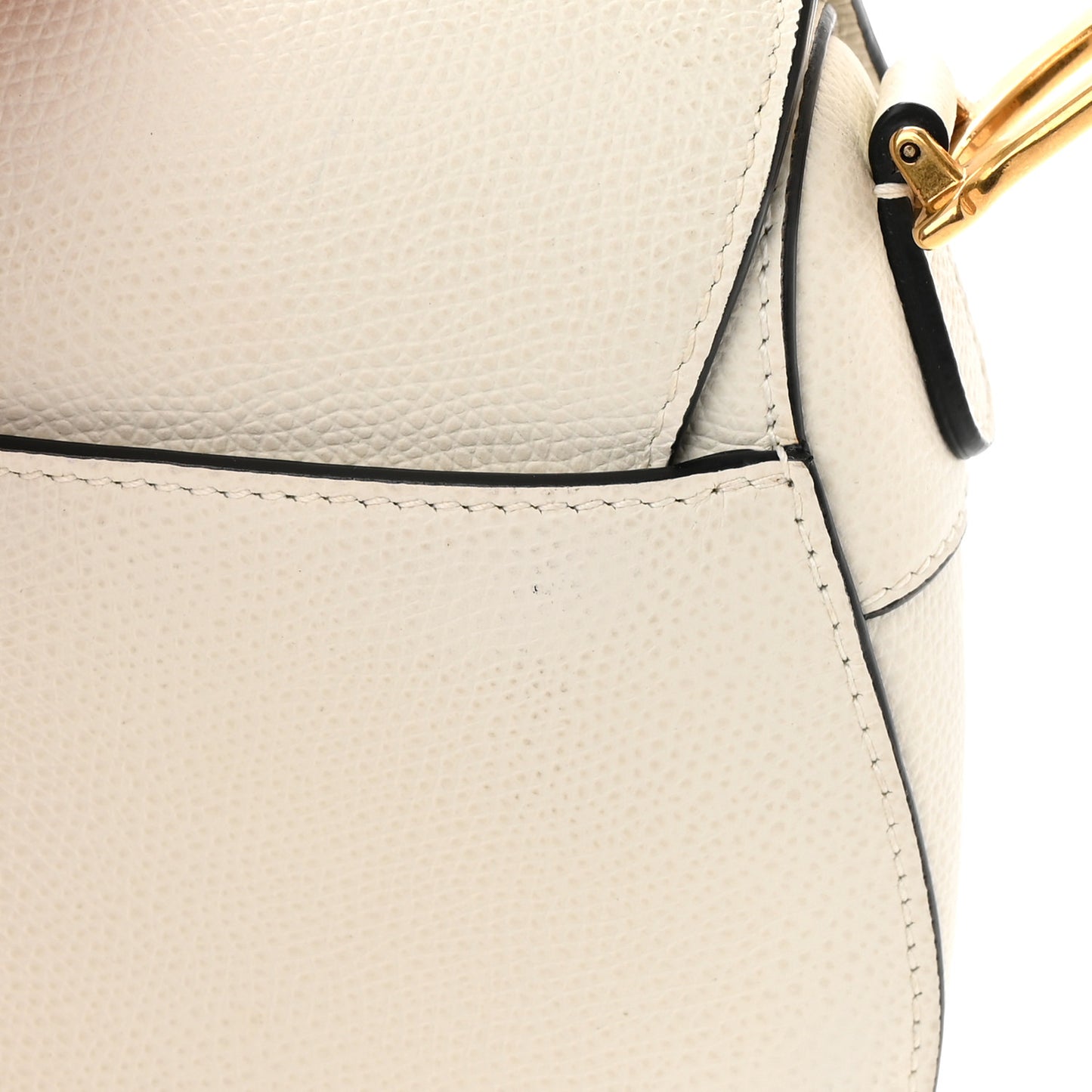 Grained Calfskin Mini Saddle Bag White
